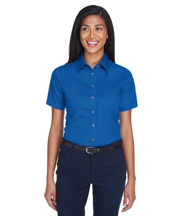 French Style M500SW - Harriton Ladies Easy Blend™ Short-Sleeve Twill Shirt with Stain-Release | French Blue French Style M500SW - Harriton Ladies Easy Blend™ Short-Sleeve Twill Shirt with Stain-Release | French Blue