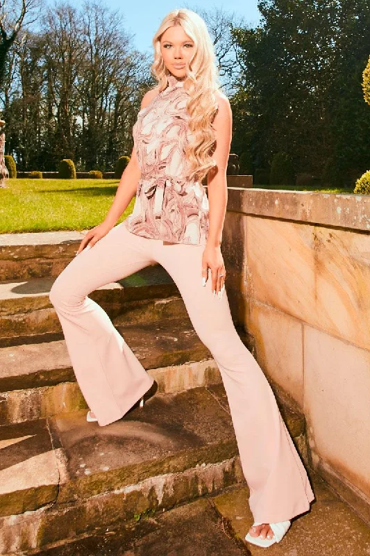 New Products Lucy - Pink High Waisted Kick Flare Trousers