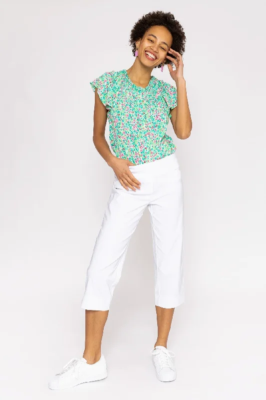 Lace Design Bengaline Crop Pants in White