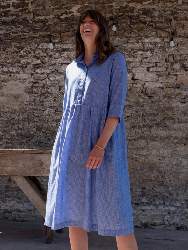 Fashion Comfort Bea Women's Cotton Shirt Dress | Blue Check