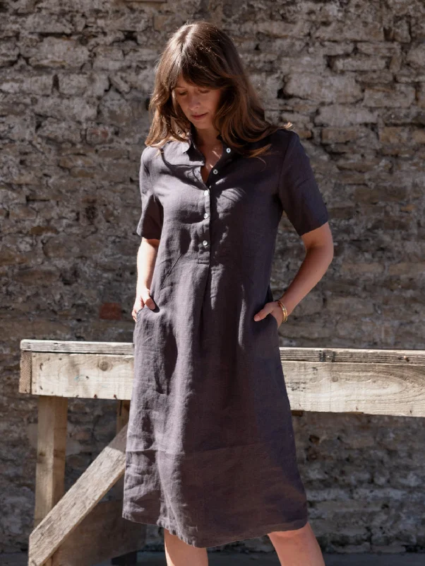 Sporty Elegance Alexa Women's Linen Shirt Dress | Grey Linen