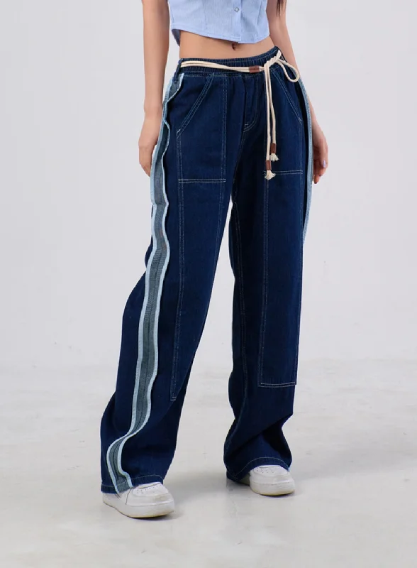 Relaxed Style Stripe Baggy Jeans IA304