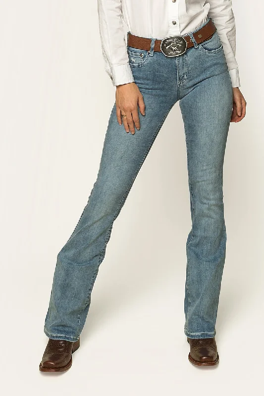 Comfort Fit Katherine Cowgirl Womens Mid-Rise Bootleg Jeans - Light Blue
