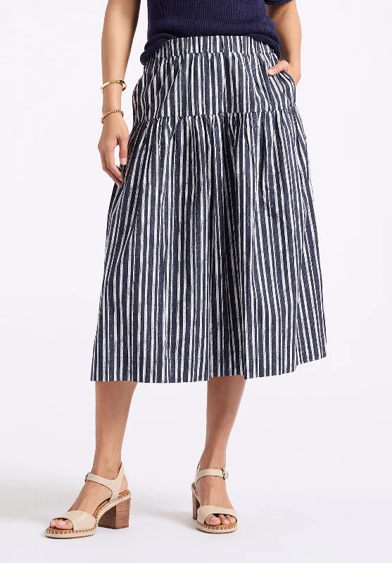 Hip-hop Style Lupita Women's Striped Tiered Midi Skirt, Mood Indigo - WS0014P