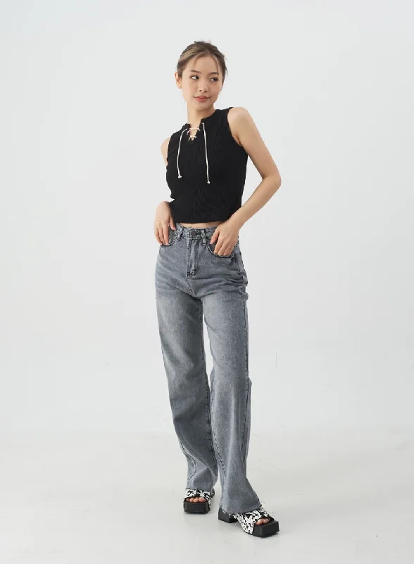 Stylish Wear Back Slit Wide Leg Jeans CJ13