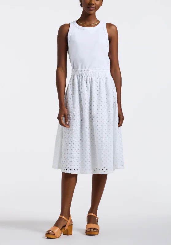 Romantic And Sweet Drea Women's Sleeveless Tank Dress with Eyelet Embroidered Skirt, White - WD0067P
