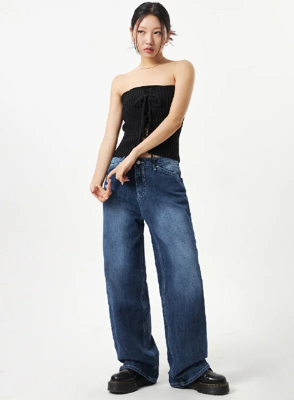 Elegant Outline Dark Blue Baggy Pants CA321