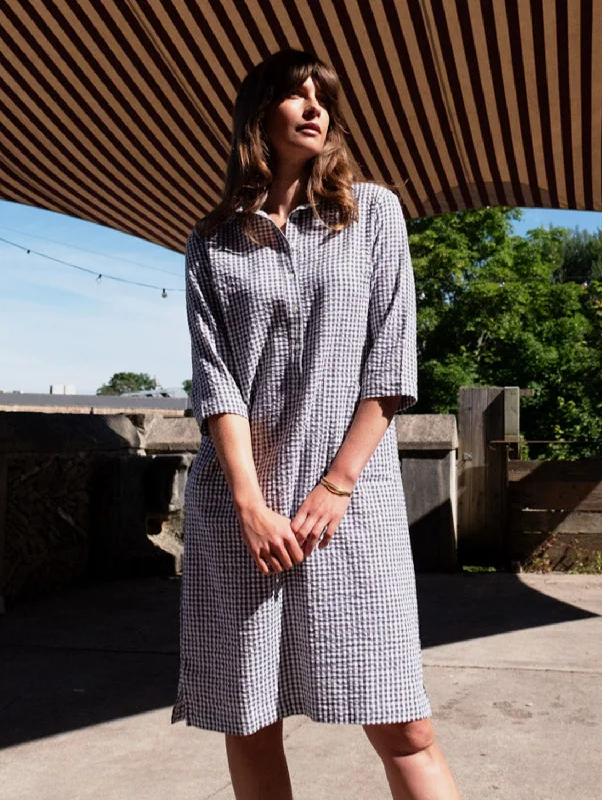 Elegant Wear Tara Women's Cotton Shirt Dress | Dove Grey Gingham