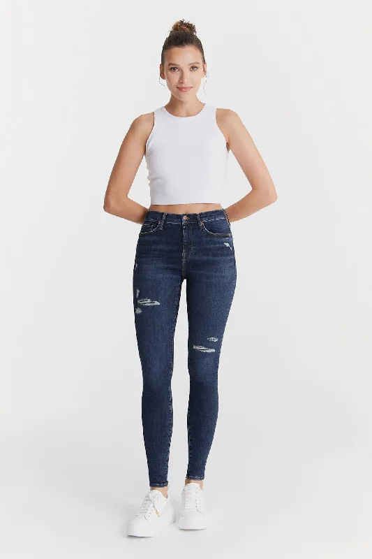 Warm Comfort Sophia High Waist Reshape 5 Pocket Jeans Dark Blue Destroyed
