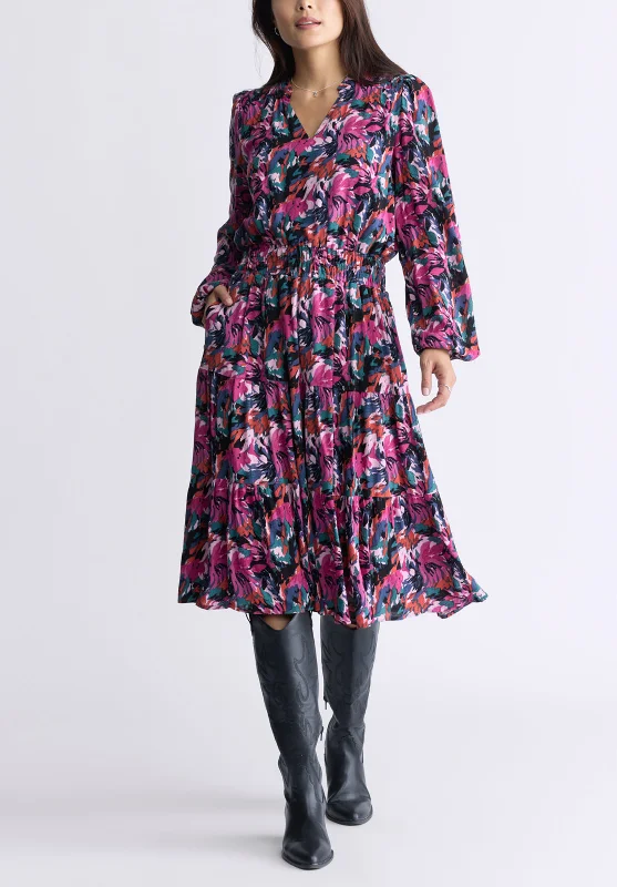 Summer Comfort Karrigan Women's Long-Sleeve Midi Dress, Pink Floral - WD0059F