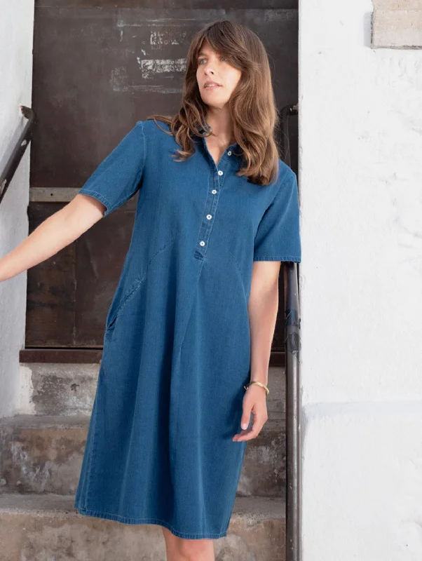Soft Fabrics Alexa Women's Cotton Shirt Dress | Textured Denim