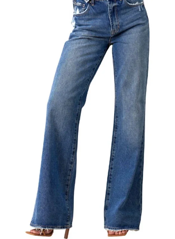 Relaxed Fit High Rise Relaxed Boot Cut Denim Pants In Medium Vintage