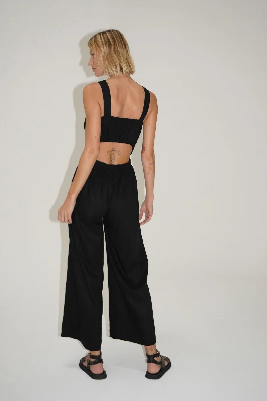 Street Style La Rosa Linen Jumpsuit - Black