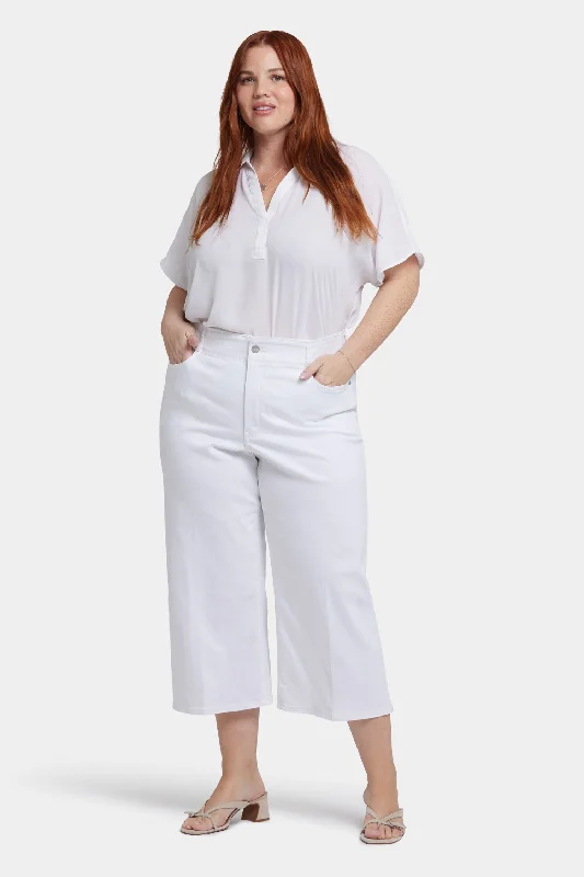 Street Fashion Style Brigitte Wide Leg Capri Jeans In Plus Size - Optic White