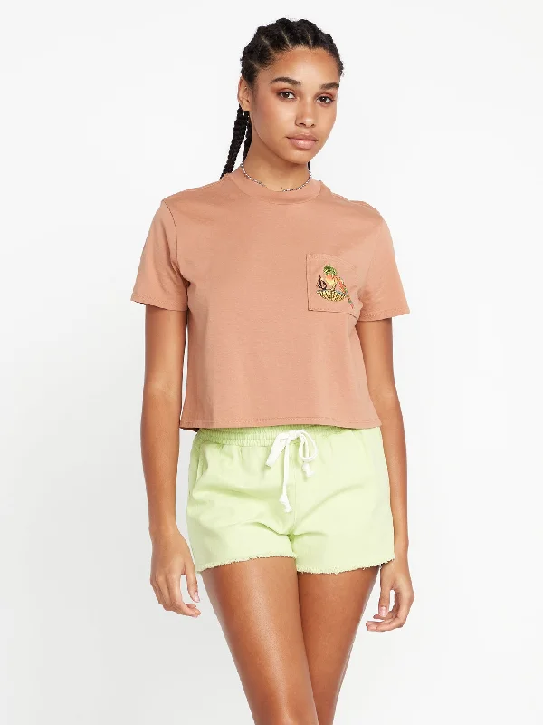 Trendy Looks Pocket Dial Bird Graphic Short Sleeve Tee - Clay