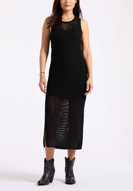 Effortless Dressing Bronwen Women's Sleeveless Open-Knit Midi Dress, Black - SD0009P