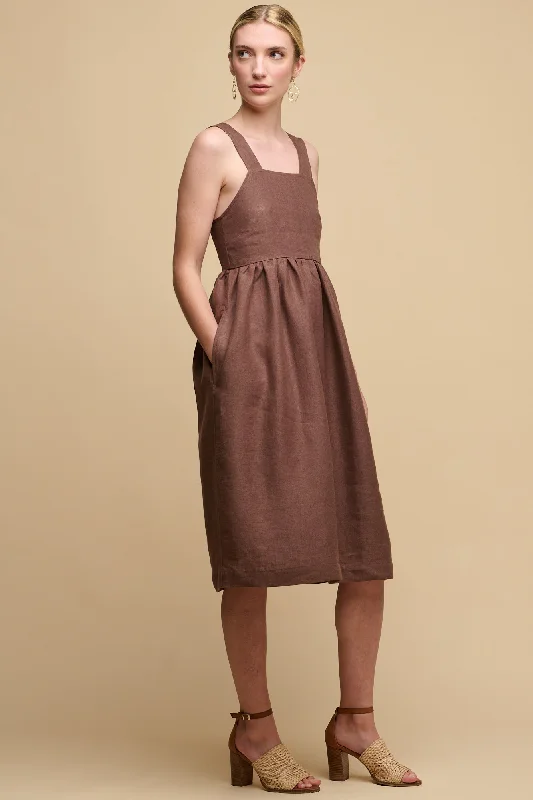 Street Letter Style Women's Linen Sun Dress - Cocoa
