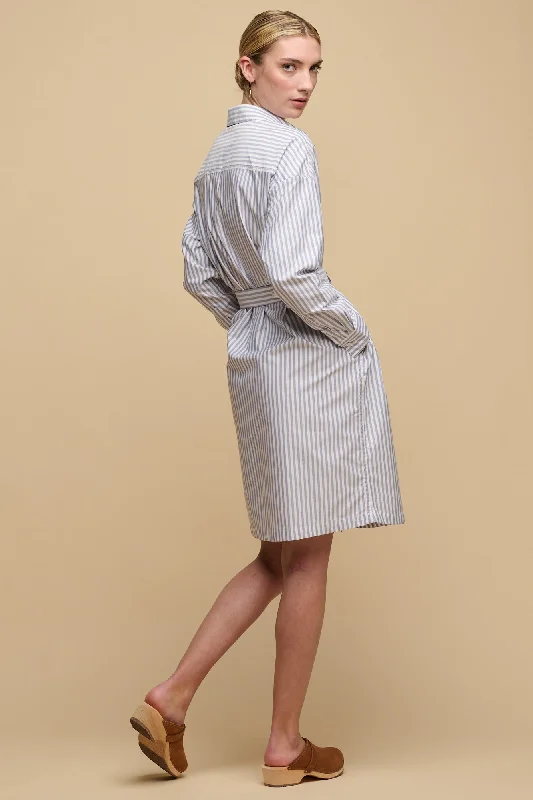 Comfortable Tops Women's Lorelle Belted Midi Cotton Shirt Dress - Blue/White
