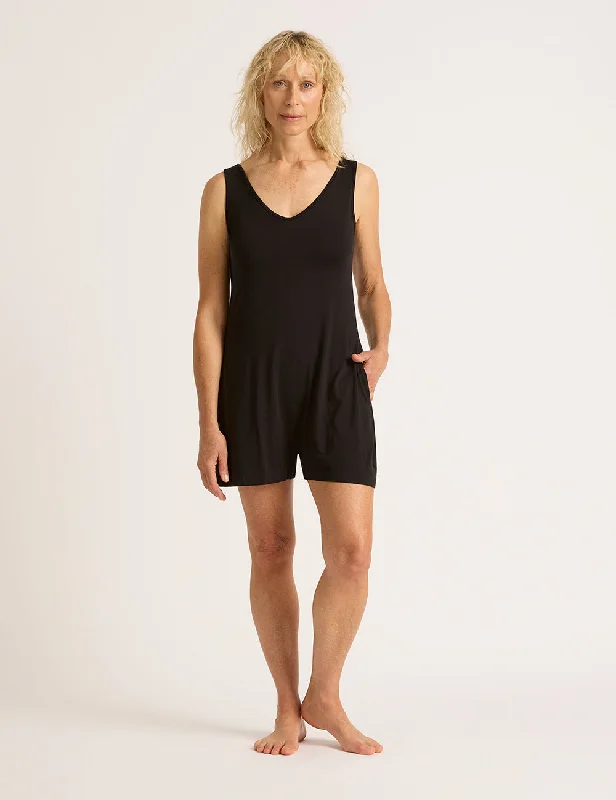 Simple Style Short Romper - Black