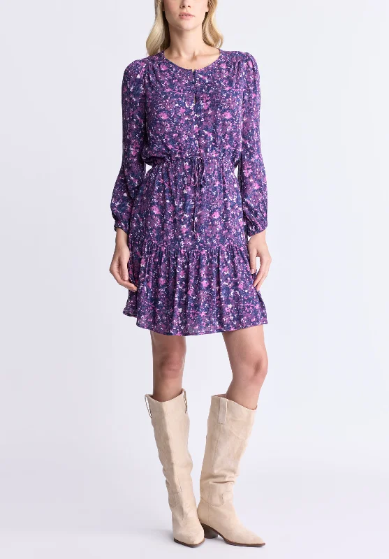 Versatile Wear Rochelle Women's Floral Print Long-Sleeve Dress, Purple - WD0064H