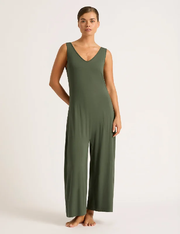 All-Day Comfort Long Jumpsuit - Moss
