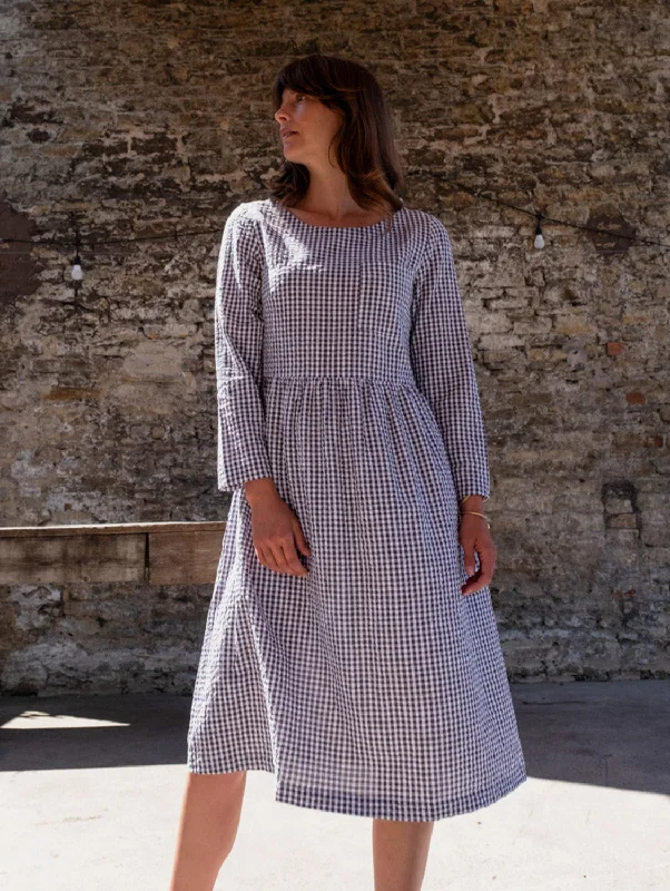 Cozy Look Orla Women's Cotton Checked Day Dress | Dove Grey Gingham