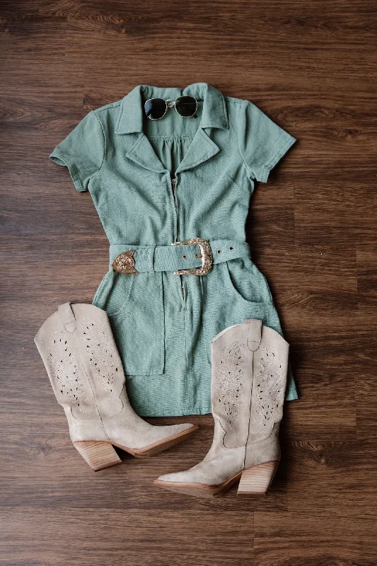 Warm Comfort DENIM DAZED BELTED DRESS IN OLIVE