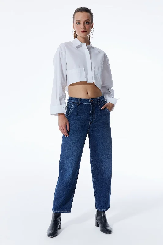 Effortless Wear Rose High Waist 5 Pocket Jeans Dark Blue