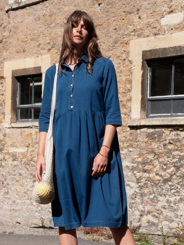 Breathable Style Bea Women's Cotton Shirt Dress | Textured Denim