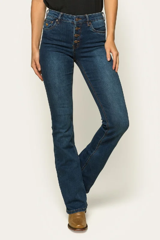 Street Casual Style Selina Womens Mid-Rise Bootleg Jeans - Classic Blue