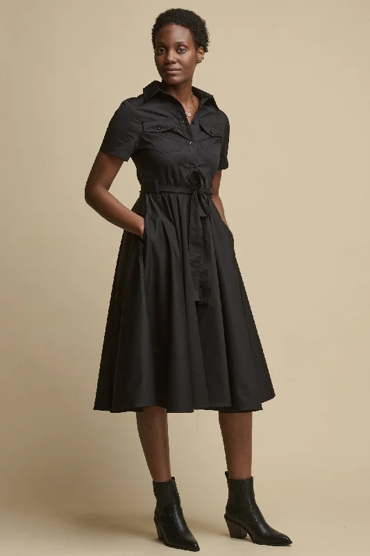 Retro Design Women's Full Skirted Phoebe Trench Dress - Black