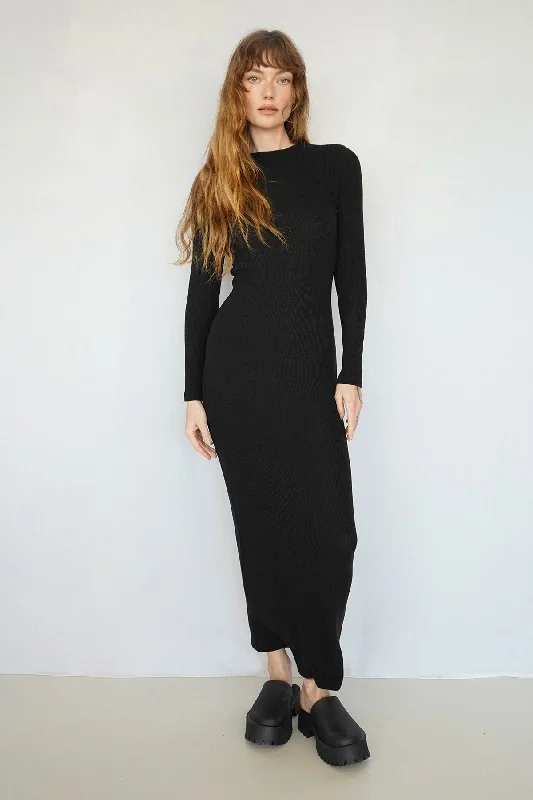Creative Style Karlotta Waffle Dress - Black