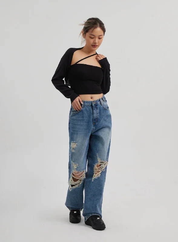 Weekend Style Ripped Wide Leg Jeans CF314