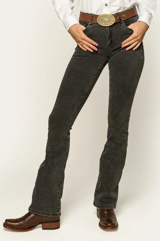 Comfortable Fashion Katherine Cowgirl Womens Mid-Rise Bootleg Jeans - Charcoal