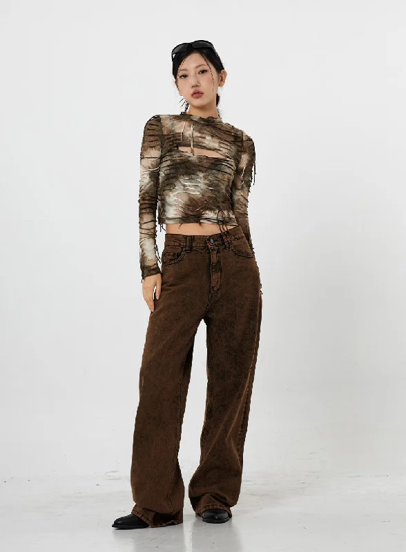 Relaxed Dresses Washing Wide Jeans Unisex CS21