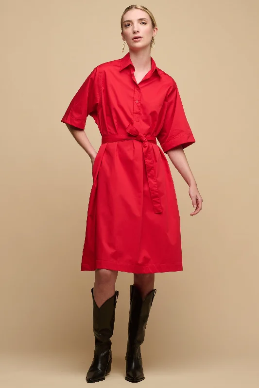 Street Personality Style Women's Straight Cotton Dress - Red