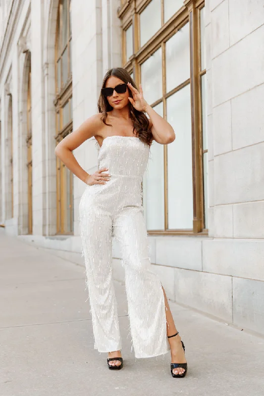 Comfort Fit GEMMA SEQUIN JUMPSUIT IN IVORY
