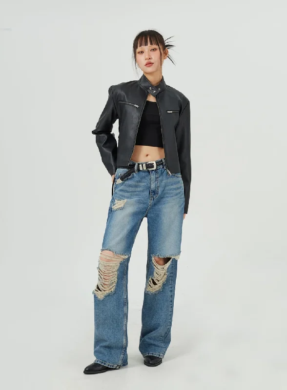 Fashionable Items Ripped Wide Leg Jeans CM317
