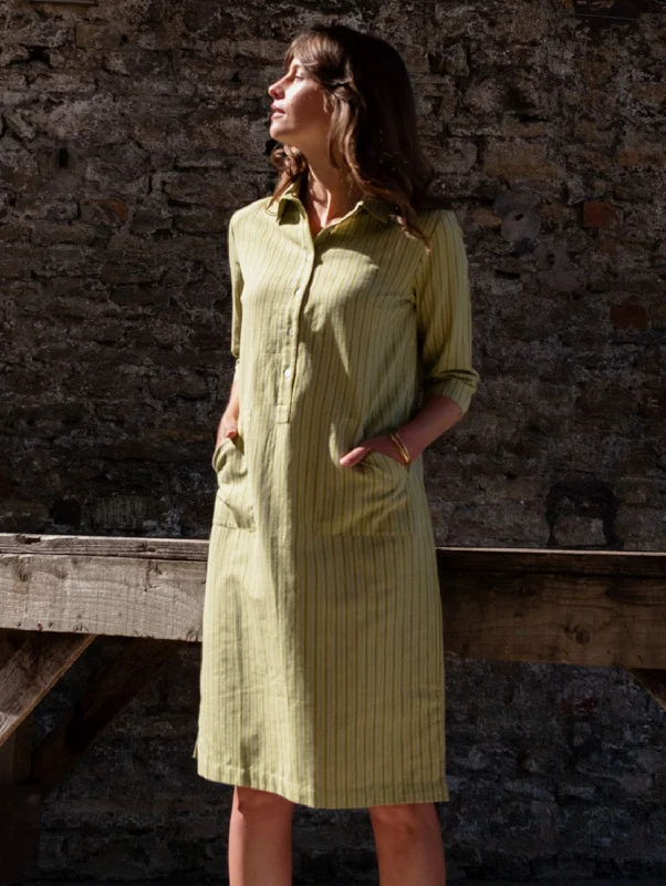 Chic Outfits Tara Women's Cotton & Linen Shirt Dress | Avocado Stripe