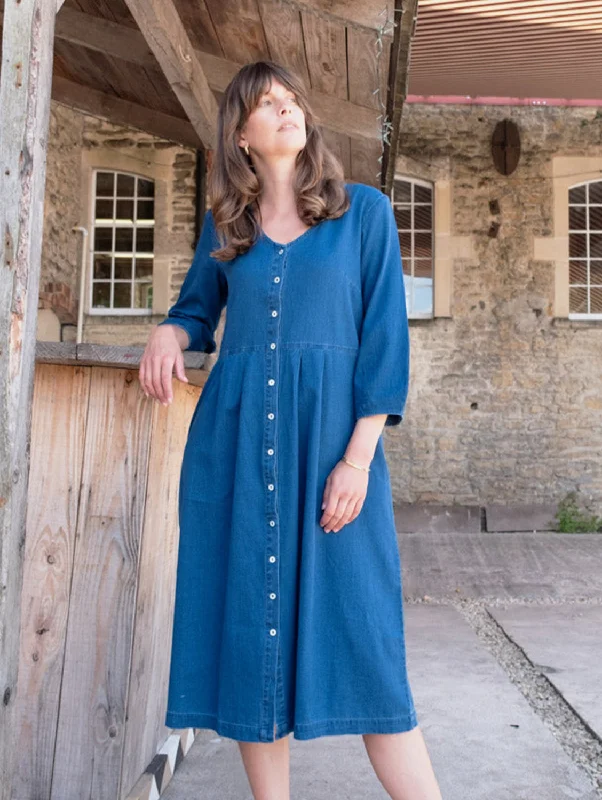 Fashion Trend Jane Women's Cotton Midi Dress | Textured Denim